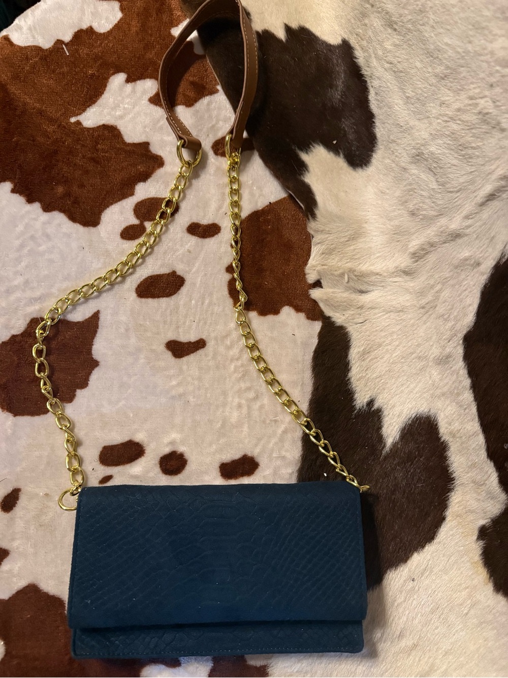 Urban Expressions Navy Textured Crossbody with Gold Chain